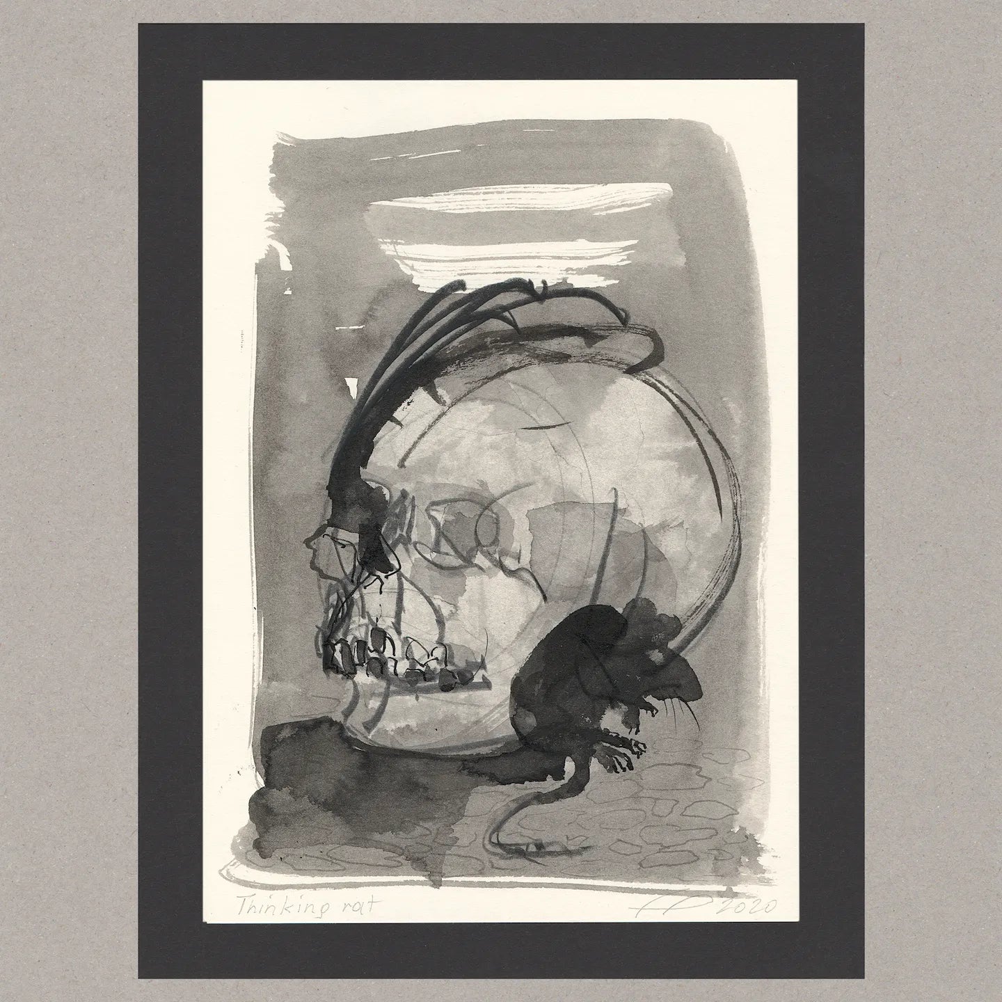 Thinking rat, Zeichnung (kaschiert), 20,9x14,8 cm