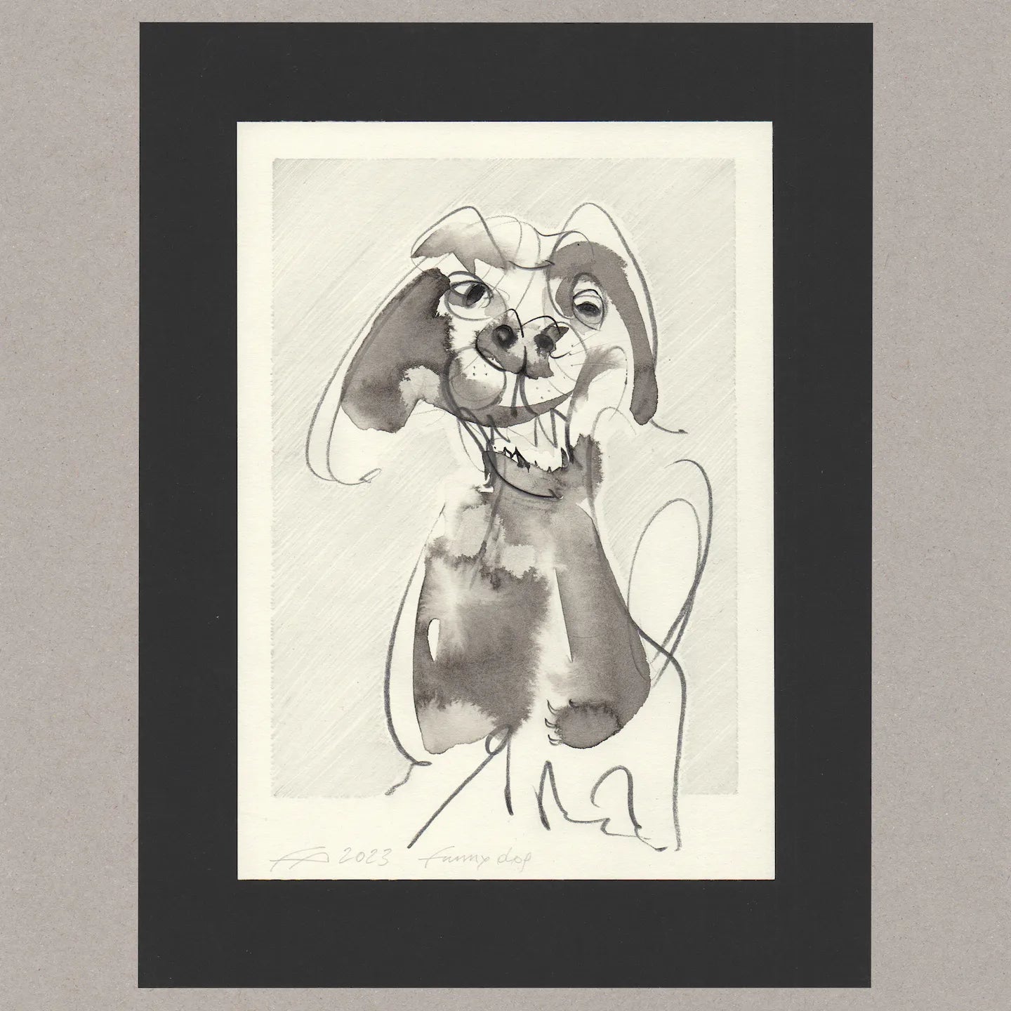 Funny dog, Zeichnung (kaschiert), 20,9x14,8 cm