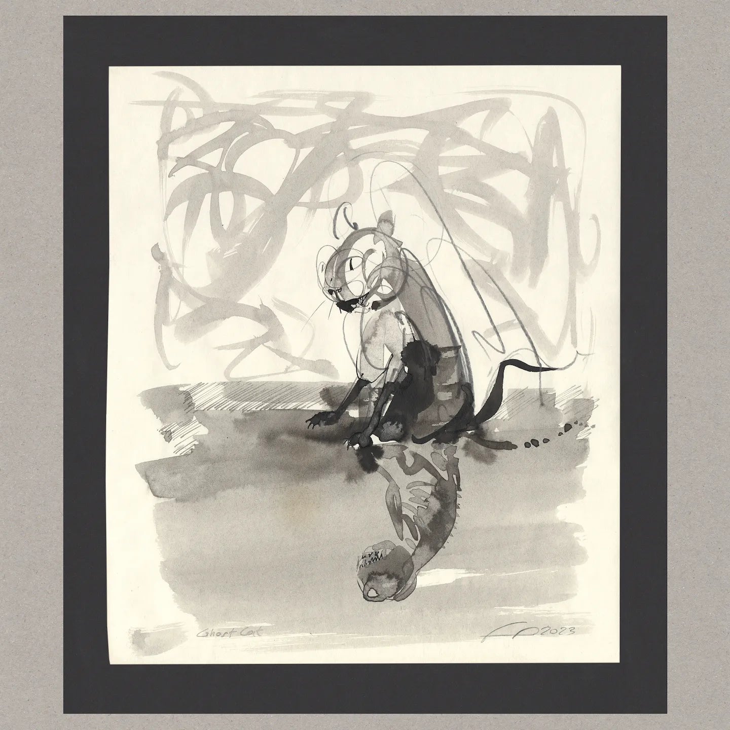Ghost cat, Zeichnung (kaschiert), 31,7x27,1 cm