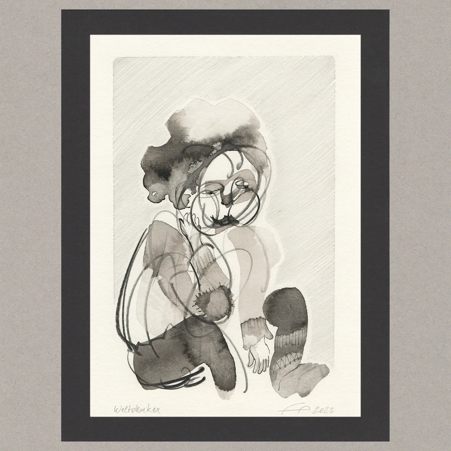 Weltdenker, Zeichnung (kaschiert), 21x14,8 cm