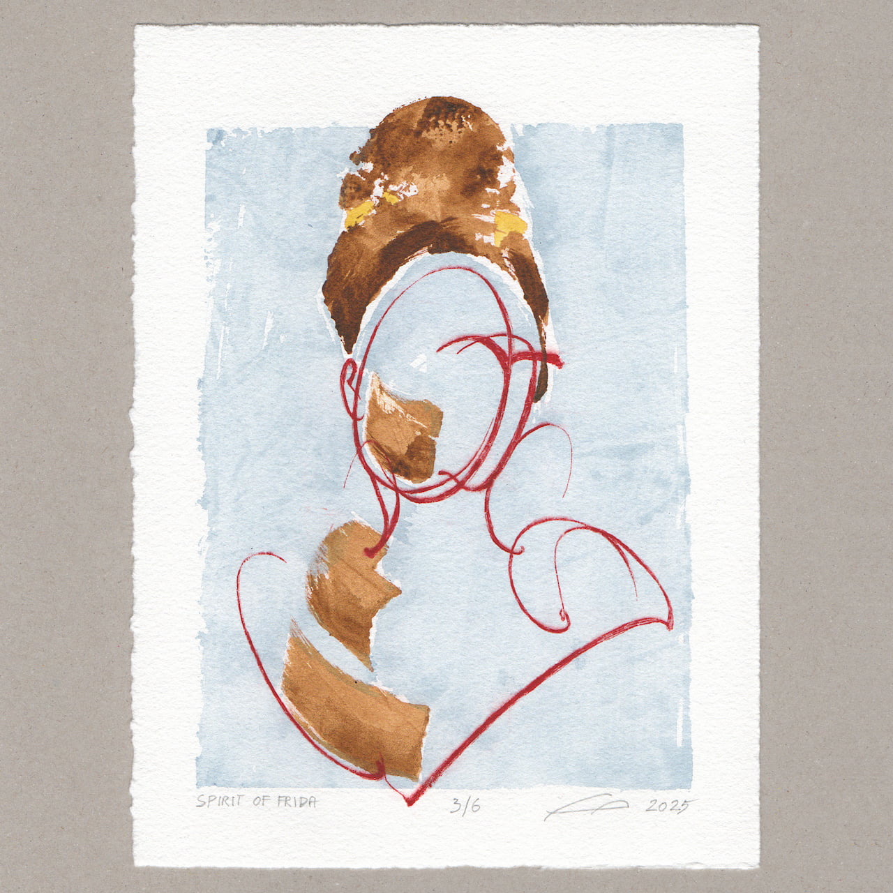 Spirit of Frida „blau“, Radierung, 20x15 cm, Limitierte Edition
