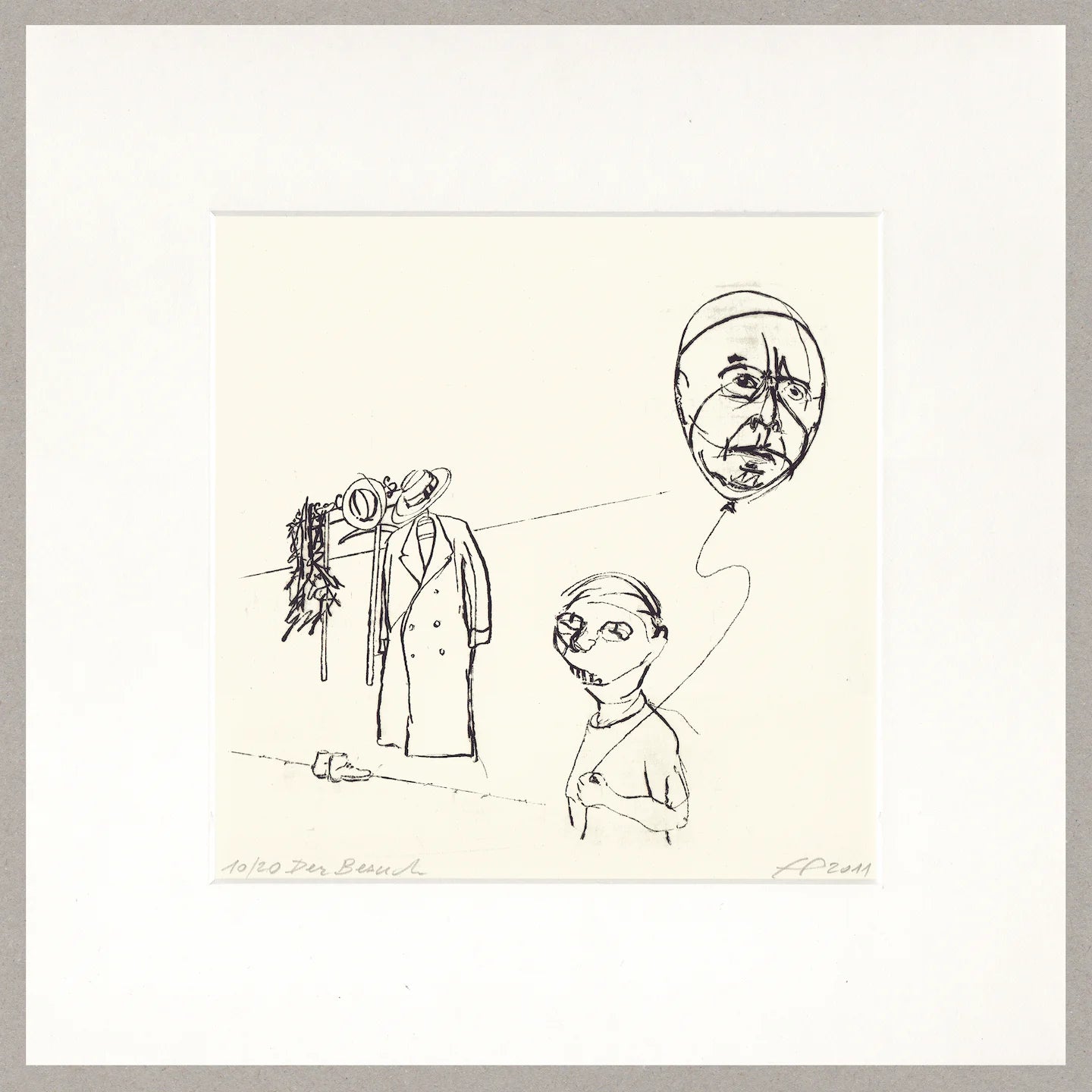Der Besuch, Radierung, 21x21 cm, Limitierte Auflage