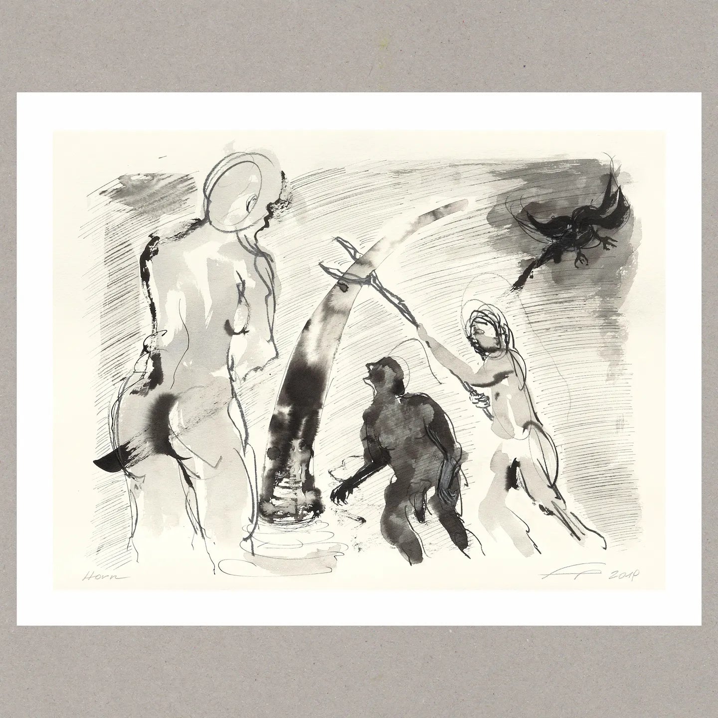 Horn, Zeichnung (kaschiert), 36x48 cm