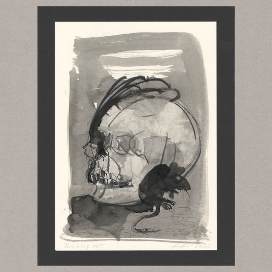 Thinking rat, Zeichnung (kaschiert), 20,9x14,8 cm