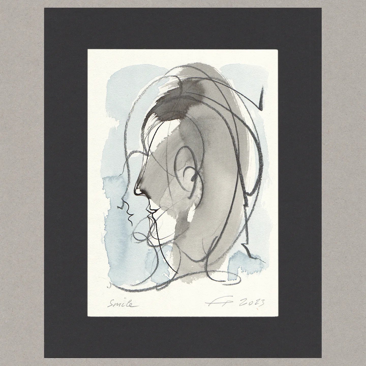 Smile, Zeichnung (kaschiert), 15,4x11 cm