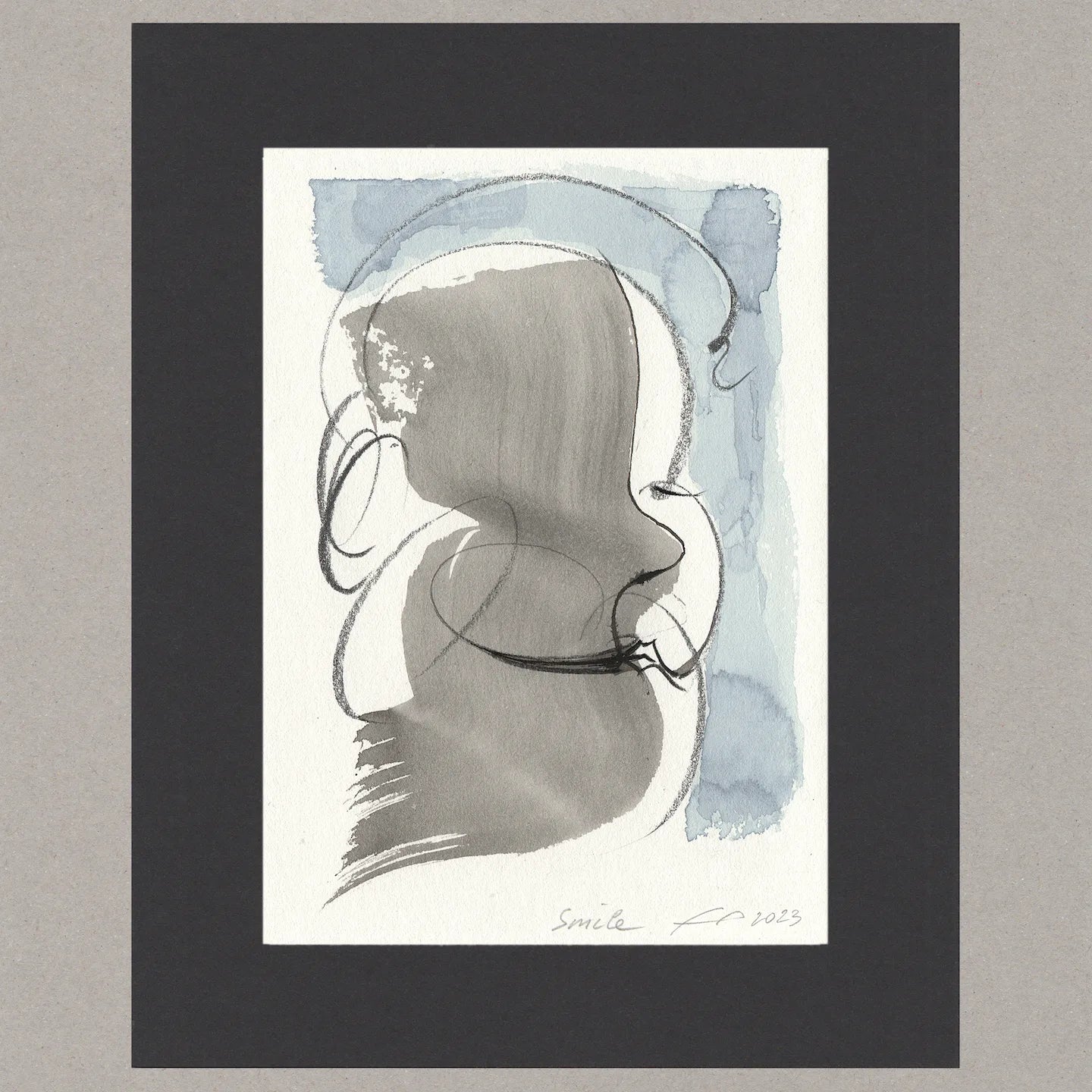 Smile, Zeichnung (kaschiert), 15,4x11 cm
