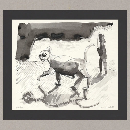 Wächter, Zeichnung (kaschiert), 26,5x31,7 cm