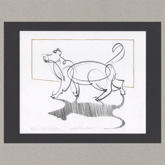 Katz wirft Schatten, Zeichnung (kaschiert), 17x21 cm