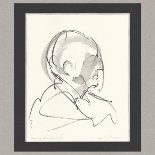 Lineare Komposition (Portrait Anton Bruckner), Zeichnung (kaschiert), 21x17 cm