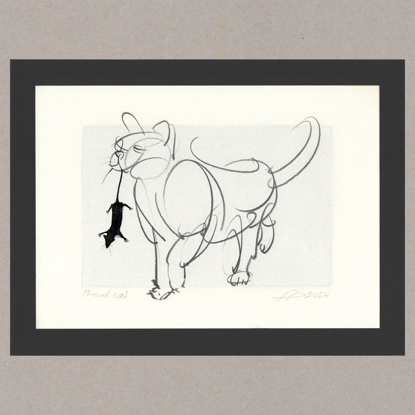 Proud cat, Zeichnung (kaschiert), 14,8x21 cm