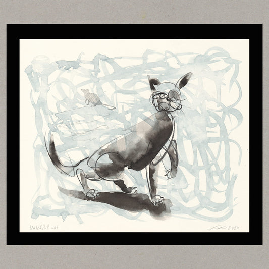 Watchful cat, Zeichnung, 26x31 cm