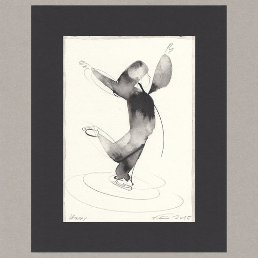 Happy, Zeichnung (kaschiert), 15,4x11 cm