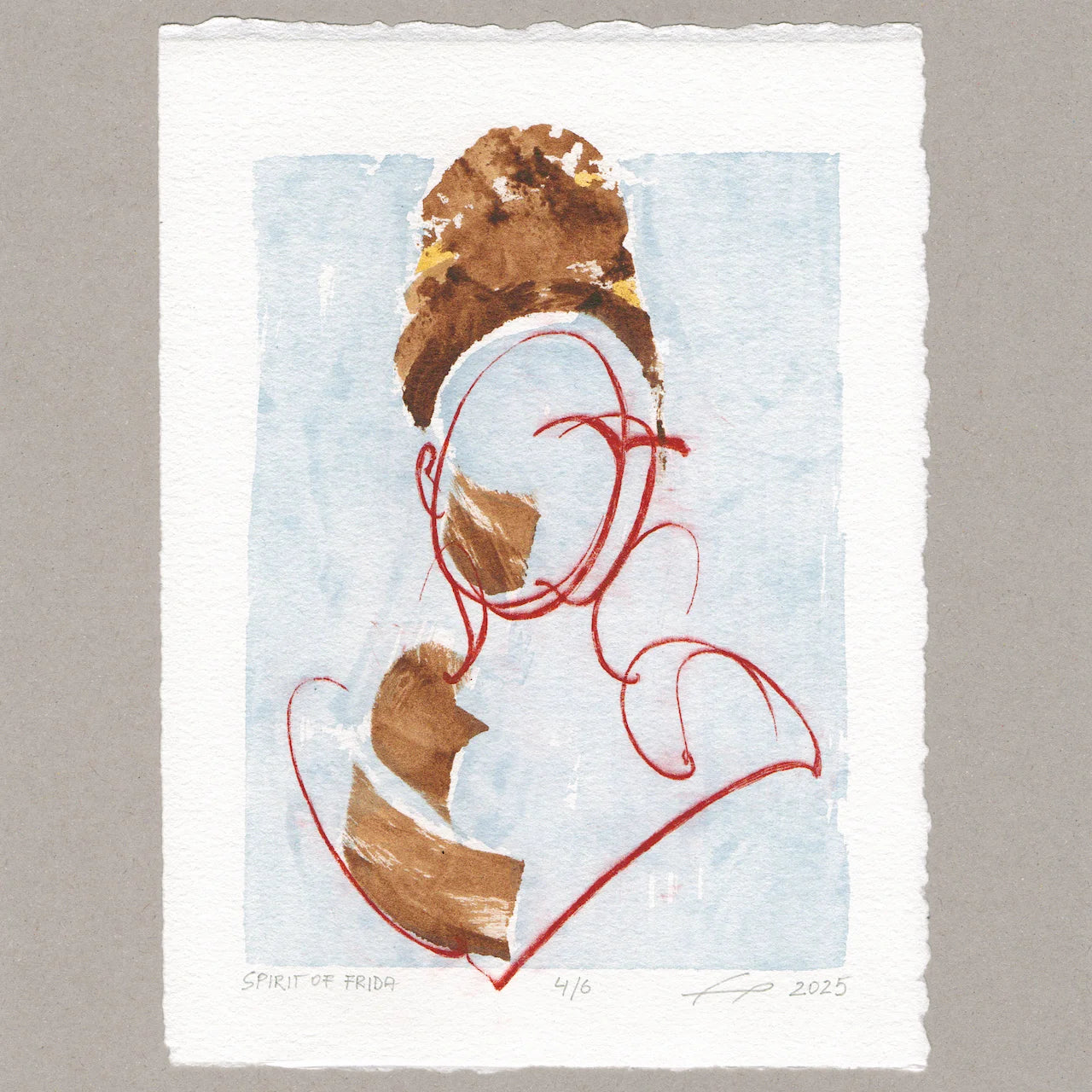 Spirit of Frida „blau“, Radierung, 20x15 cm, Limitierte Edition