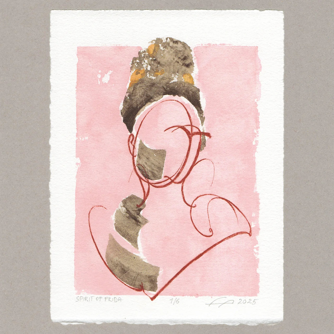 Spirit of Frida „rot“, Radierung, 20x15 cm, Limitierte Edition