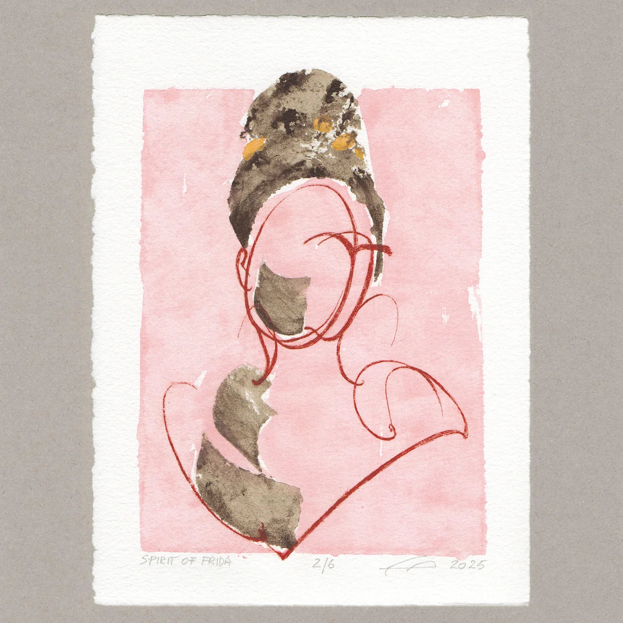 Spirit of Frida „rot“, Radierung, 20x15 cm, Limitierte Edition